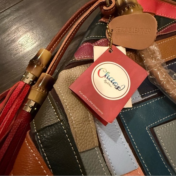 NWT CHAOS By Elsie Multi Color Solid Genuine Leather Rhombus Pattern Tote Bag - Picture 7 of 13